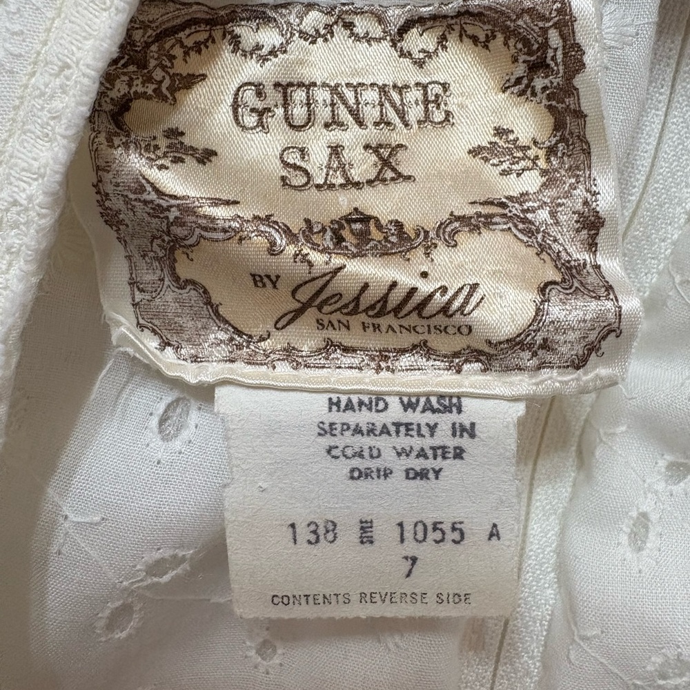 Vintage 1970s Gunne Sax White Long Sleeve Lace Dress - Picture 7 of 8